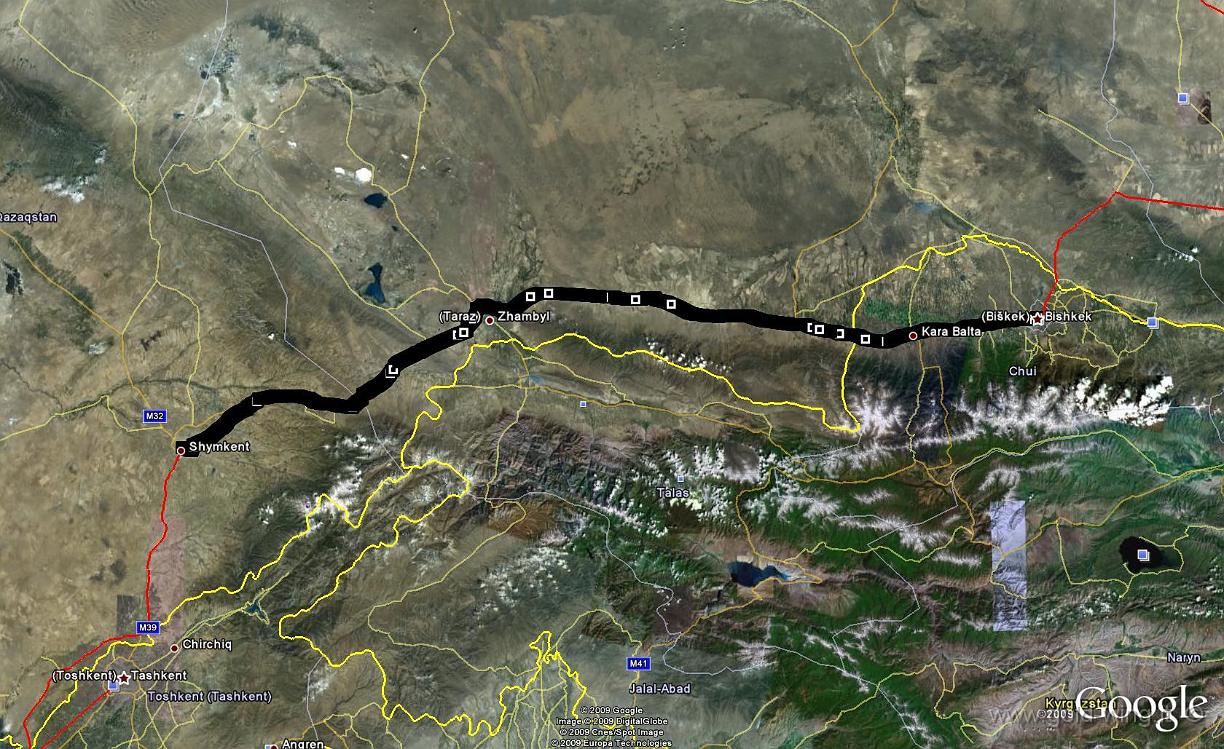 2009-06-24.JPG - 24.6.2009 - mercoledì - giorno 15 - Symkent (KZ) (8.00) +4 - Biskek (KS) (16.48) +4 - km 462, viaggio h 8.48, guida h 6.52