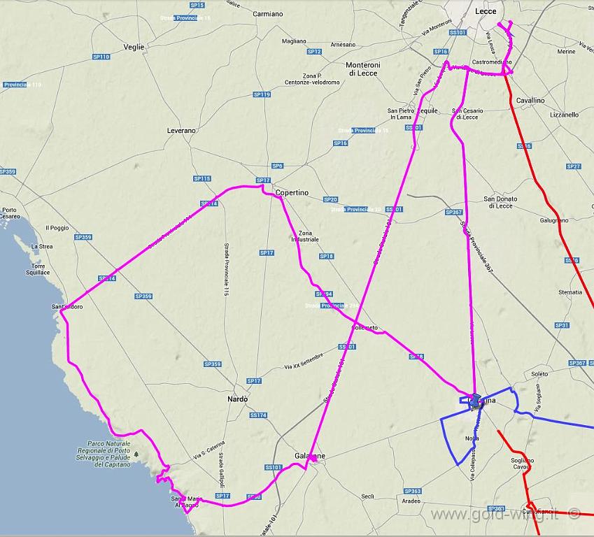 percorso25.JPG - Il giro del venerdì mattina: (Lecce)-Galatina-Copertino-S.Isidoro-S.Maria al Bagno-Galatone-(Lecce). Km 53 da Galatina a Galatone,  km 106 da Lecce